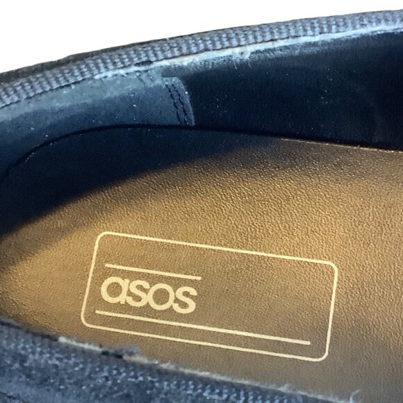 ASOS Black Faux Suede Loafers Metal Buckle Men Size 9 Snaffle Horse Bit Accent - Picture 4 of 8